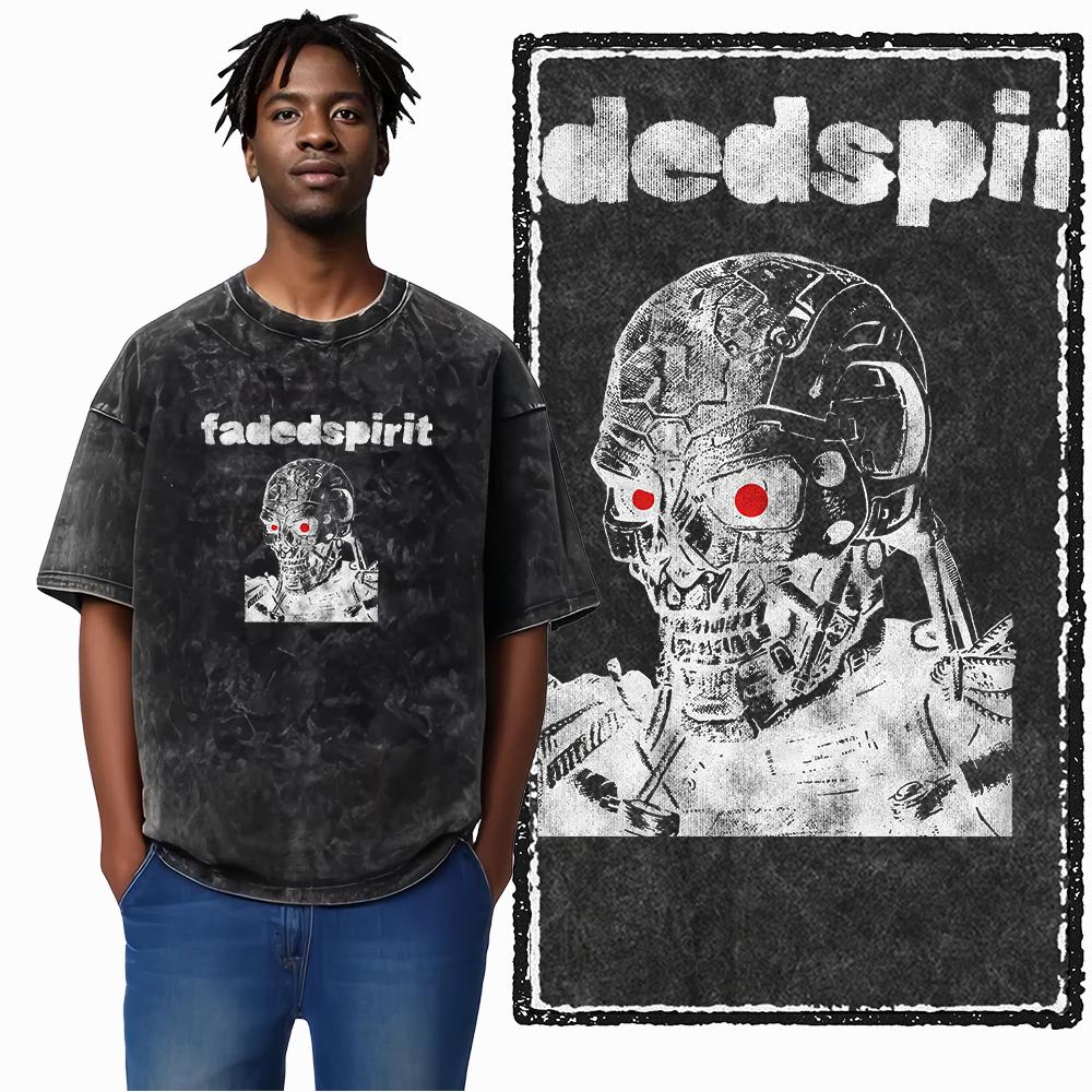 U5 100% Cotton Acid Washed Cool Streetwear Print Unisex T shirt Big size Cool Vintage men tshirt Cool tee shirt for men