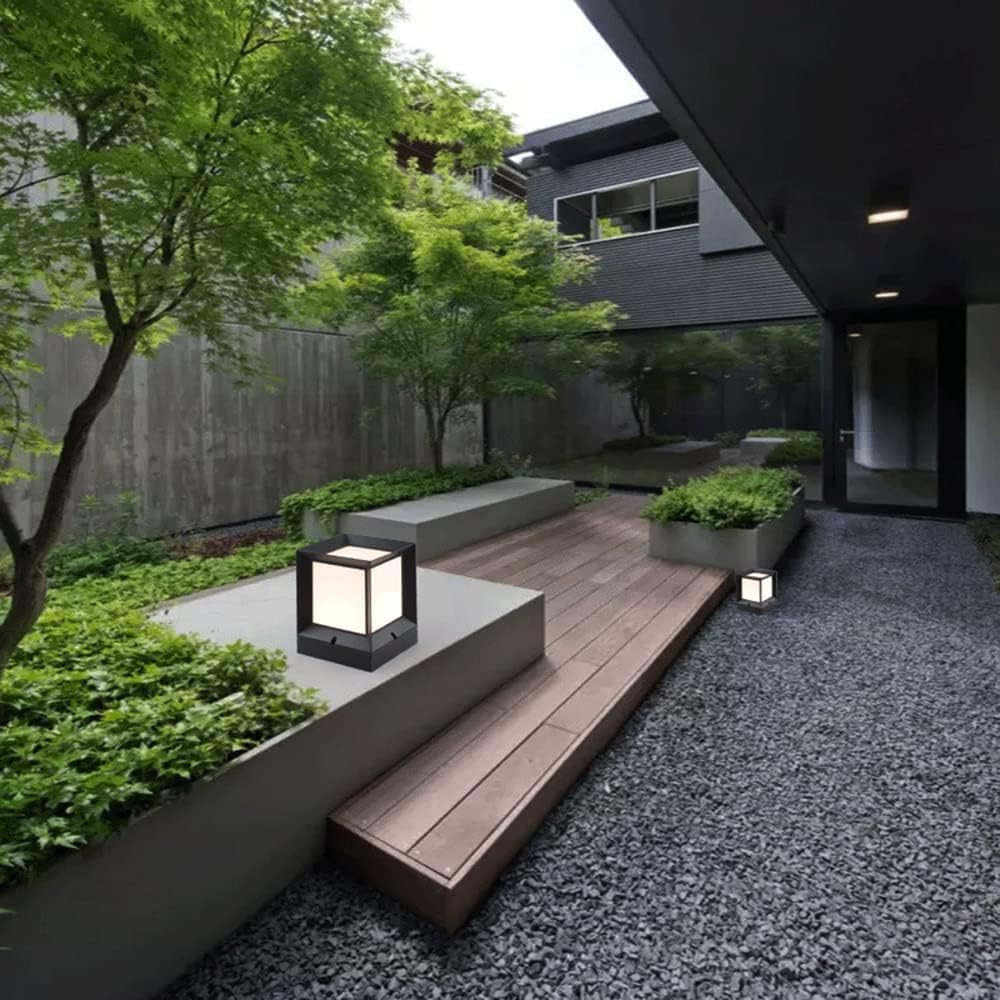RCIDOS Square Acrylic Lampshade Aluminum Pillar Head Lights 1-Light IP54 Waterproof E27 Fence Column Lights Exterior Patio Vintage Pillar Pole