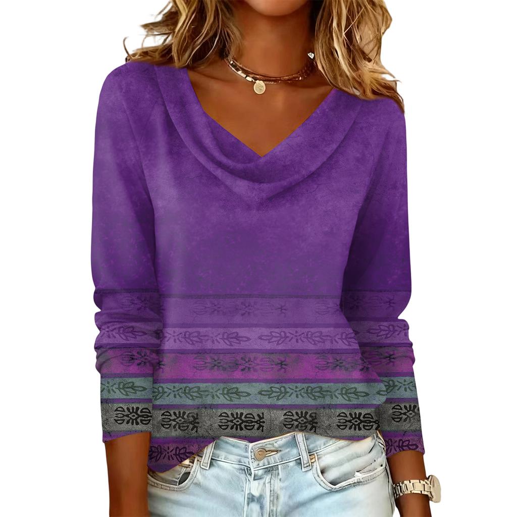 Ladies' Floral Printed Casual And Fashionable Long Sleeved Pullover Top