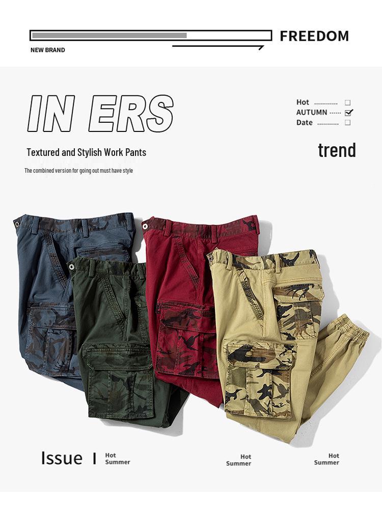 Men's Camouflage Multi-Pocket Elastic Cuff Overalls W9032