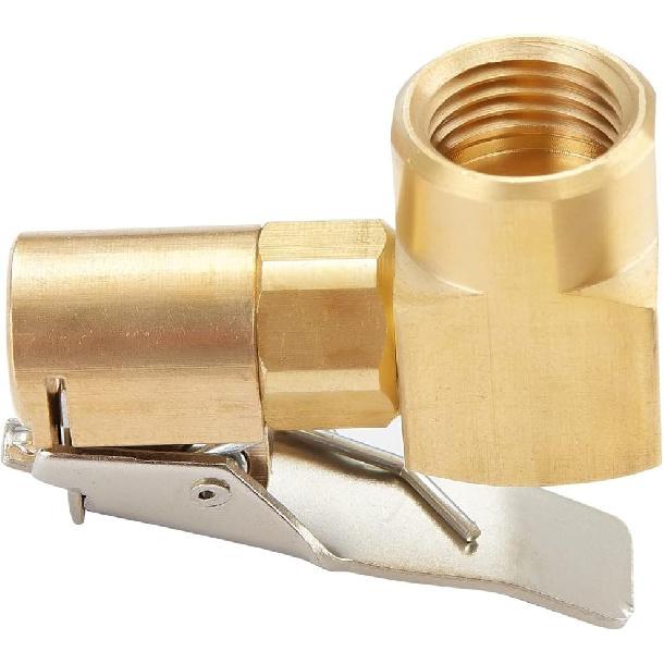 2PCS Heavy Duty Brass Air Chuck,1/4" Open Flow Right Angle Tire Inflator Lock-On SwivelAir Chuck with Clip, Silver & Golden