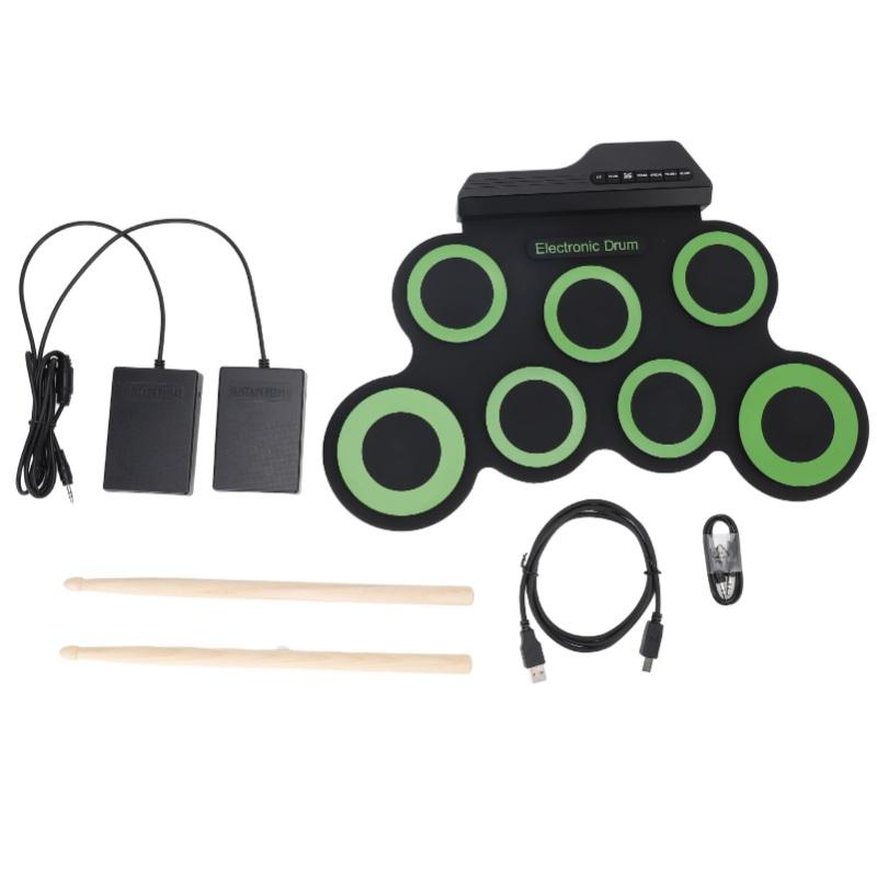

Electronic Drum Pad With 7 Practice Pads Headphone Jack Foldable Silicone Roll Up Drum With Pedal чорний