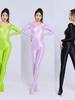 High Elasticity Plus Size Unisex Full Body Bodysuit Shiny Smooth Glossy Sexy Transparent Smooth Women Rompers Q0Gs
