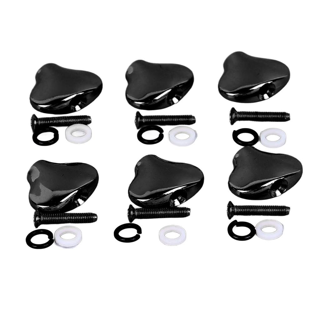 6 Pcs Guitar Machine Head Button Exquisite Fish Tail Shape Comfortable Grip Metal Tuning Peg Head Black