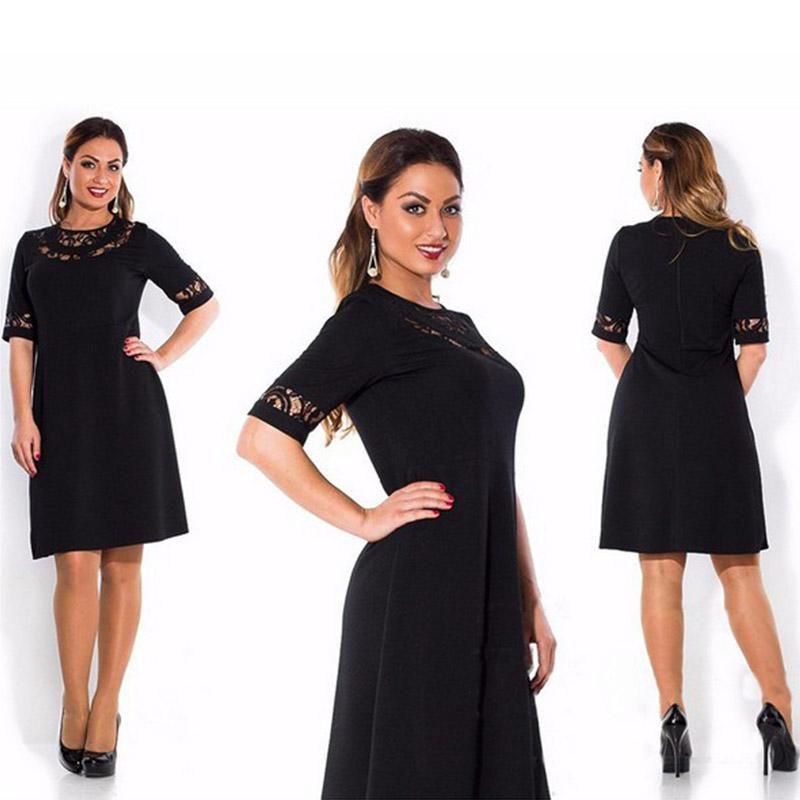 

Женский воротник круглый женский большого размера однотонное удобное платье носить полый XL чёрный