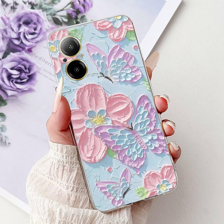 For Realme C67 4G 5G / Realme 12 Lite 4G Case RMX3782 RMX3890 Clear Soft TPU Cover Colorful Flower Cute Cartoon Cool Dragon Etui