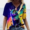 Women's Kawaii Cat Print 3D T Shirt Short Sleeve V Neck Tees Casual Holiday Top Female T Shirt