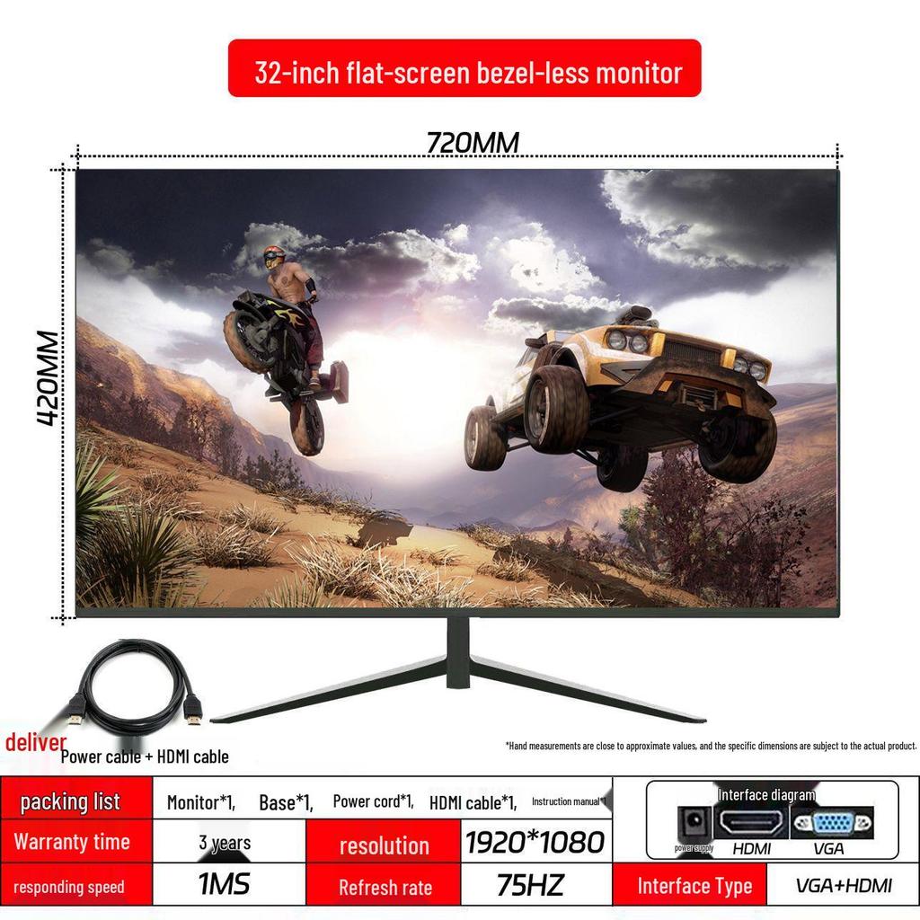 Ultra-Thin Frameless 2K/4K Monitor - 144Hz, 24/27/32 Inch Display for Esports