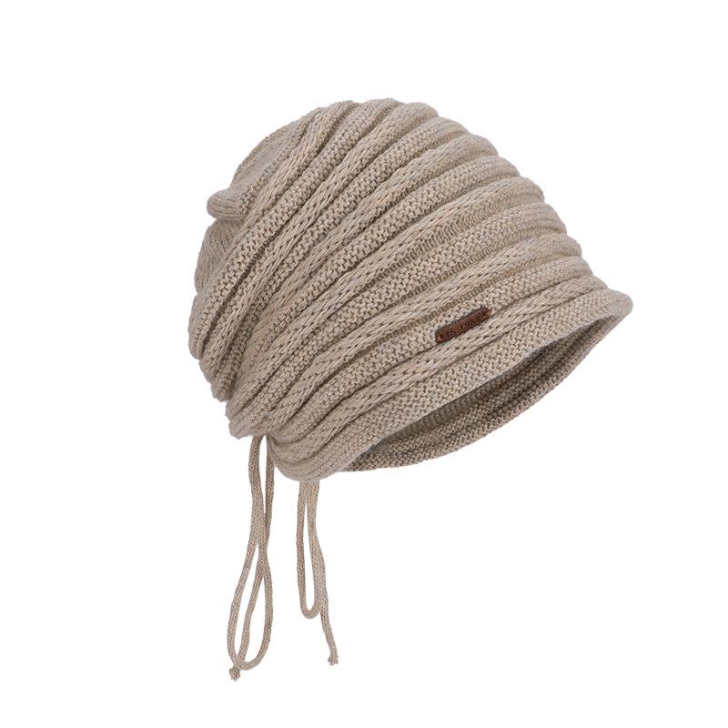Drawstring Knitted Stacking Hat Autumn and Winter Outdoor Warm Ear Protection Pullover Hat Children's Big Head Circumference Fashion Bag Head Cold Hat