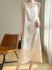 Women's Satin V-Neck Strappy Long Dress - Chinese Style Retro Print