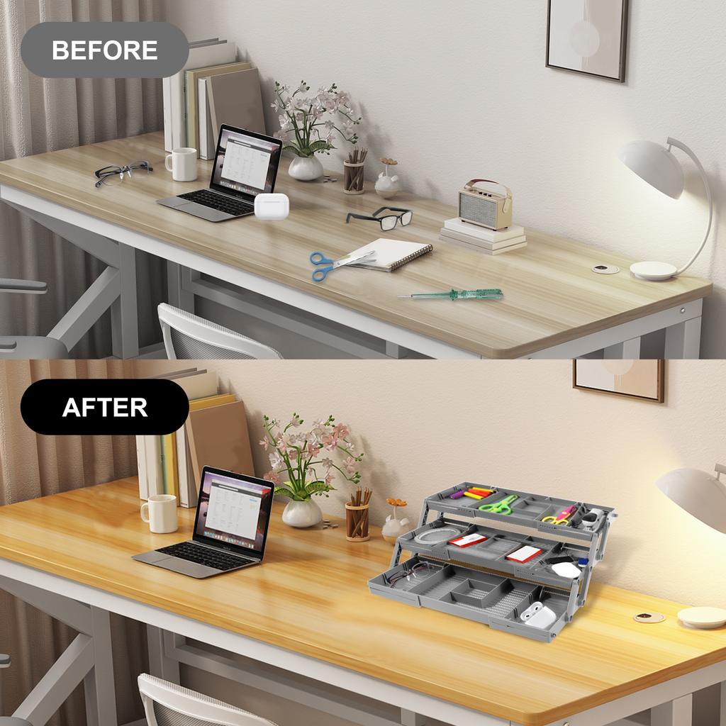 2/3 Tier Drawer Organizer Storage Tray Expandable Drawer Organizer Plastic Multi Level Folding Desk Jewelry Storage Organizer