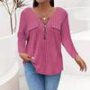 Women's Casual Ribbed Knit Long Sleeve Top with Pockets and Zip Front for Everyday Wear
