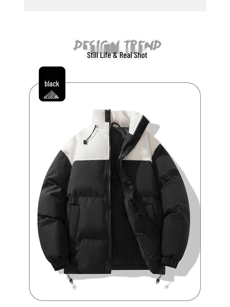 Stylish Winter Cotton Jacket: Windproof, Warm, Stand Collar, Patchwork Design