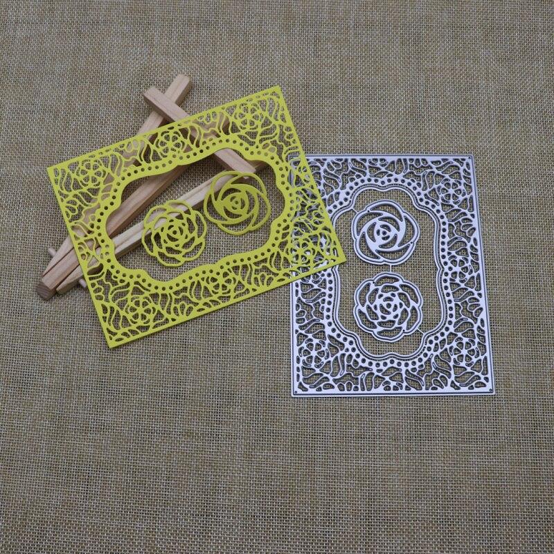 Rose Blume Rahmen Rechteck Metall Schneiden Stirbt Schablone DIY Scrapbooking Album Papier Karte Präge