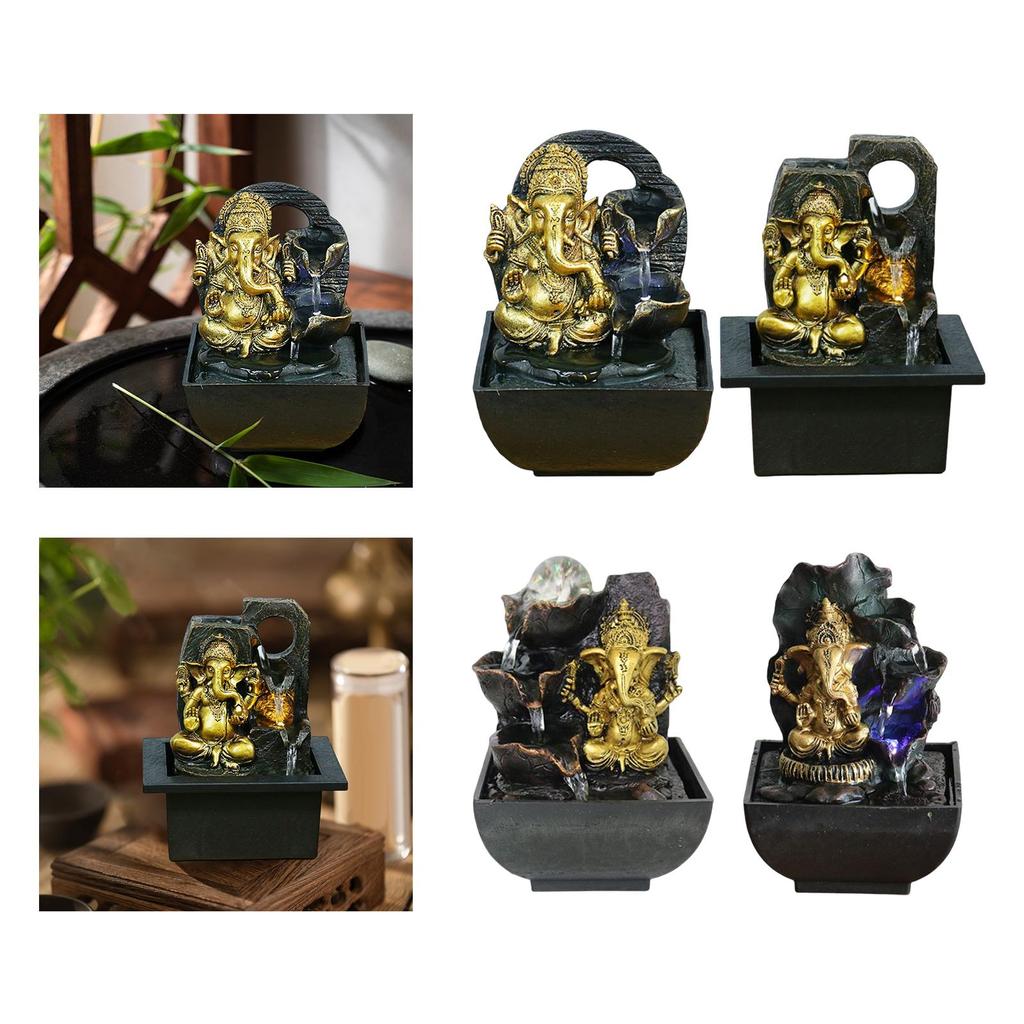 Ganesha Statue Tabletop Water Fountain Buddha Sculpture Elephant Hindu God Figurine Handmade Water Feature for Home Decor Crafts