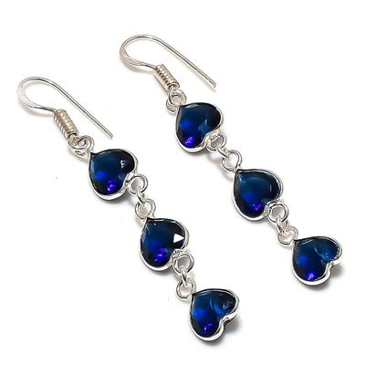 Naturalny Londyński Niebieski Topaz Ręcznie Robione Srebro Próby 925 Prezent Kolczyk 2,36" J0h66