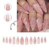 Blush Almond False Nails with Flower Decor Natural Unbreakable Nail Simple Wear for Shopping Traveling Dating