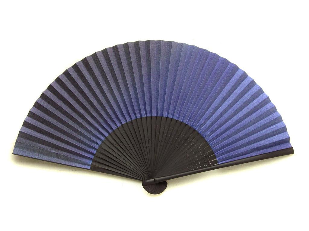 folding fan for made in Japan by artisans in paper fan with a Japanese gradated black and blue Perfect as a personal gift or 38cm long x 22cm wide