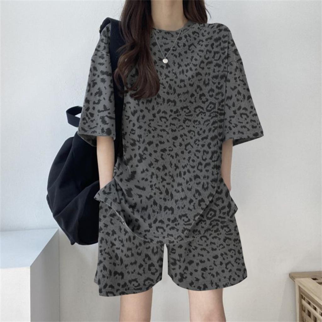 Women's Loose Fit Two Piece Tracksuit Short Sleeve T-Shirt High Waist Shorts Set
