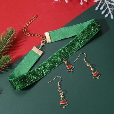 Boucles d'oreilles pendantes et collier Arbre de Noël Mode pour Femmes Filles Bijoux du Nouvel An