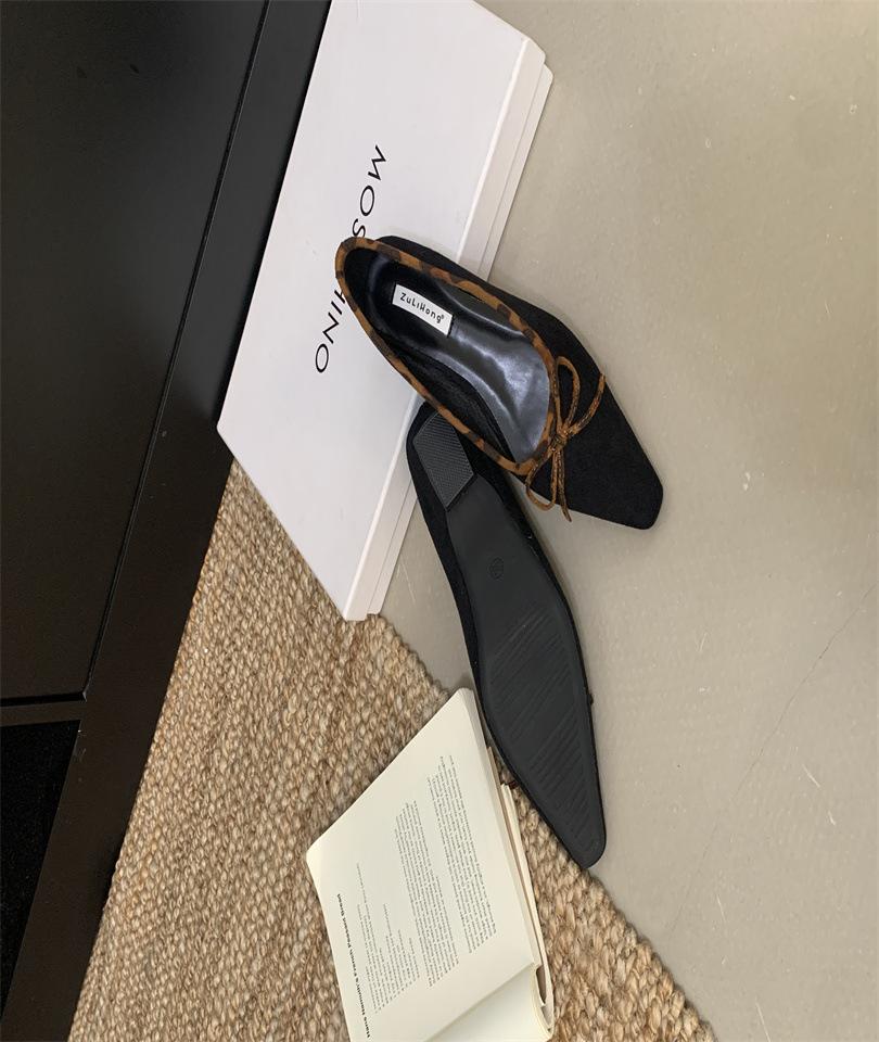 French retro flat-soled ballet shoes for women 2025 new leopard print bow soft-soled grandma shoes single shoes evening shoes