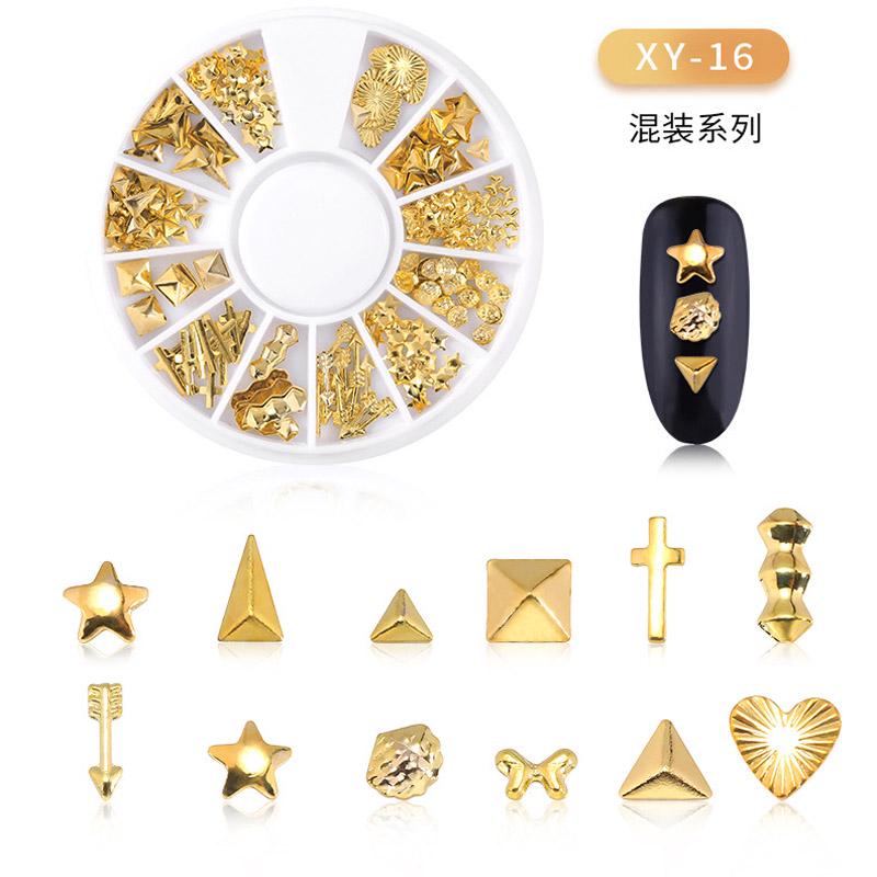 Nagel-Maniküre-Mix, Mini-Maniküre-Schmuckzubehör aus vergoldeter Legierung für Nagelkunst