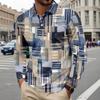 Polo shirt with abstract geometric pattern, collared long-sleeve shirt