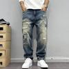 Baggy Jeans Vintage Distressed Patchwork Jeans Men's Straight Loose High Street Hip-hop Long Pants Men's Clothing Jeans for Man