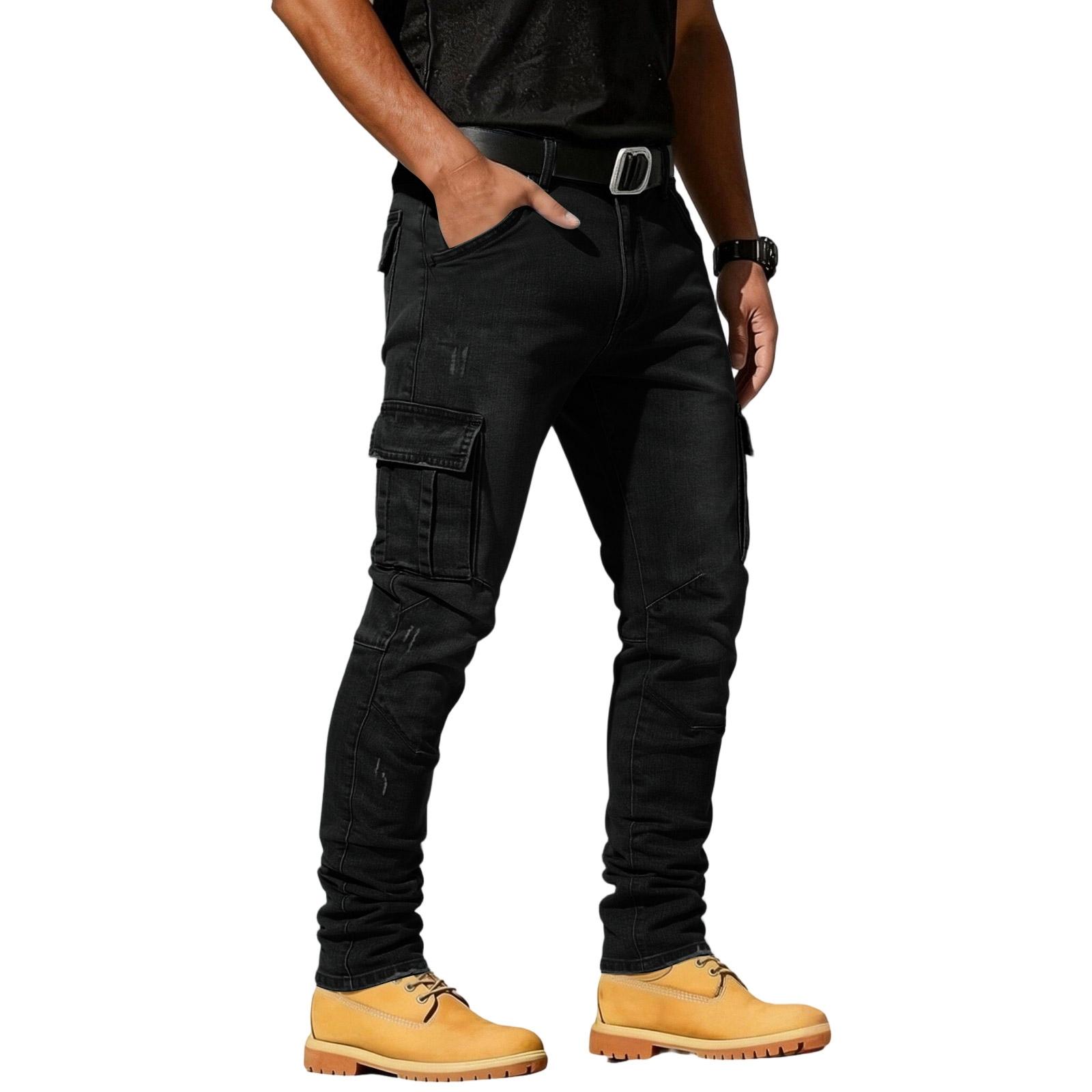 Men s Casual Stylish Slim-fit Jeans - Men s Multi-pocket Distressed Retro- Jeans L