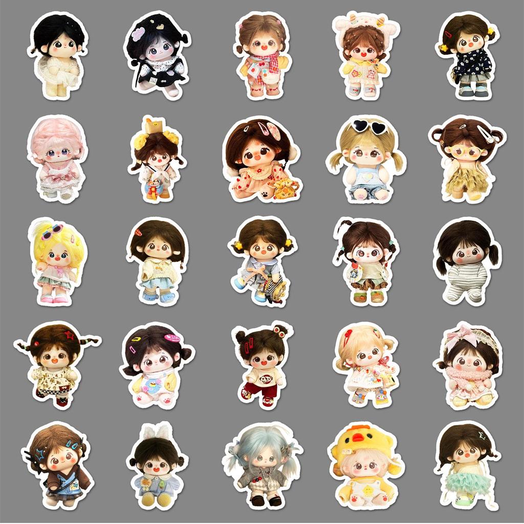 100 Cartoon Cotton Doll Stickers for Water Bottles and Laptops - Creative, Cute, Waterproof Decoration.