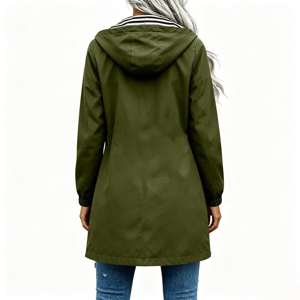 Damenmode Einfarbige Kapuzenjacke Locker Lässig Wasserdicht Outdoor Jacke Leichter Windbreaker Regenmantel für Wandern Camping