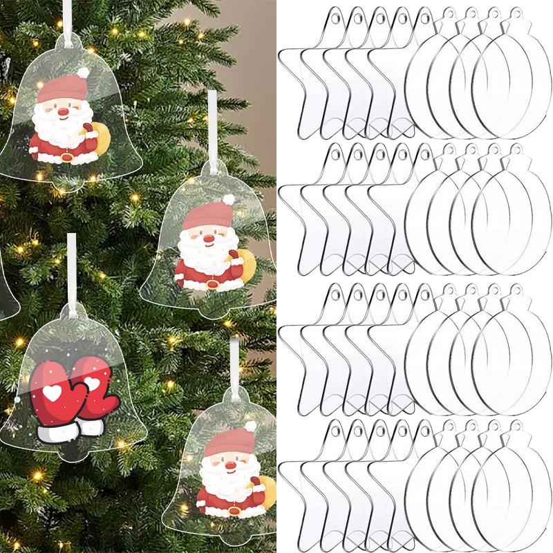 Transparent Xmas Tree Drop Ornament with Hole Children Round Bell Star Christmas Acrylic Sheets Hanging Pendant DIY Crafts Party