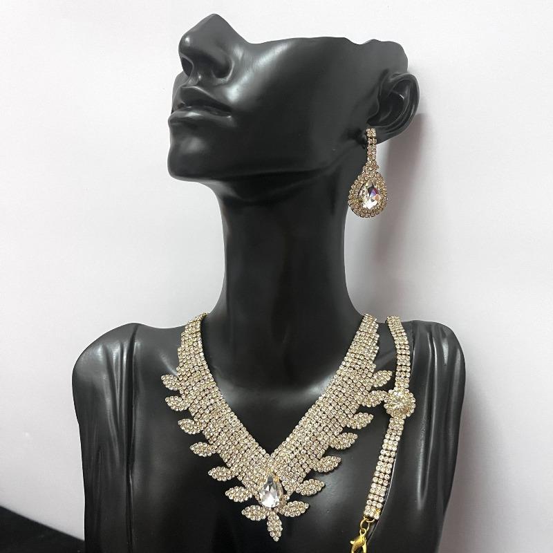 Water Drop Necklace Set Bridal Accessories Fashion Rhinestone Jewelry Four-Piece Set