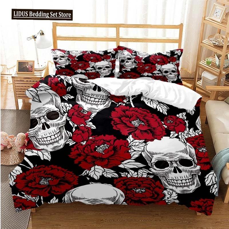Sugar Skull Duvet Cover Set Queen Size Flowers Skeleton Bed Linen Double Bedding Set With Pillowcase King Size Skull Quilt Cover