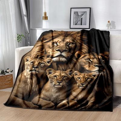 1 Stück leichte Flanelldecke mit Löwendruck, bequeme und warme Decke, für Camping, Sofa, Bett, Couch, Büro, für alle Jahreszeiten
