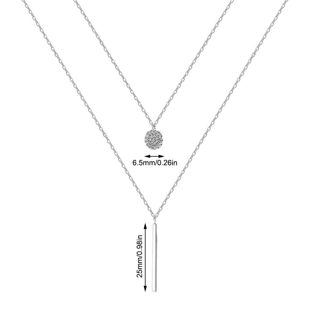 Full Zircon Round Shiny Long Pendant 925 Sterling Silver Double Layer Necklace Clavicle Chain