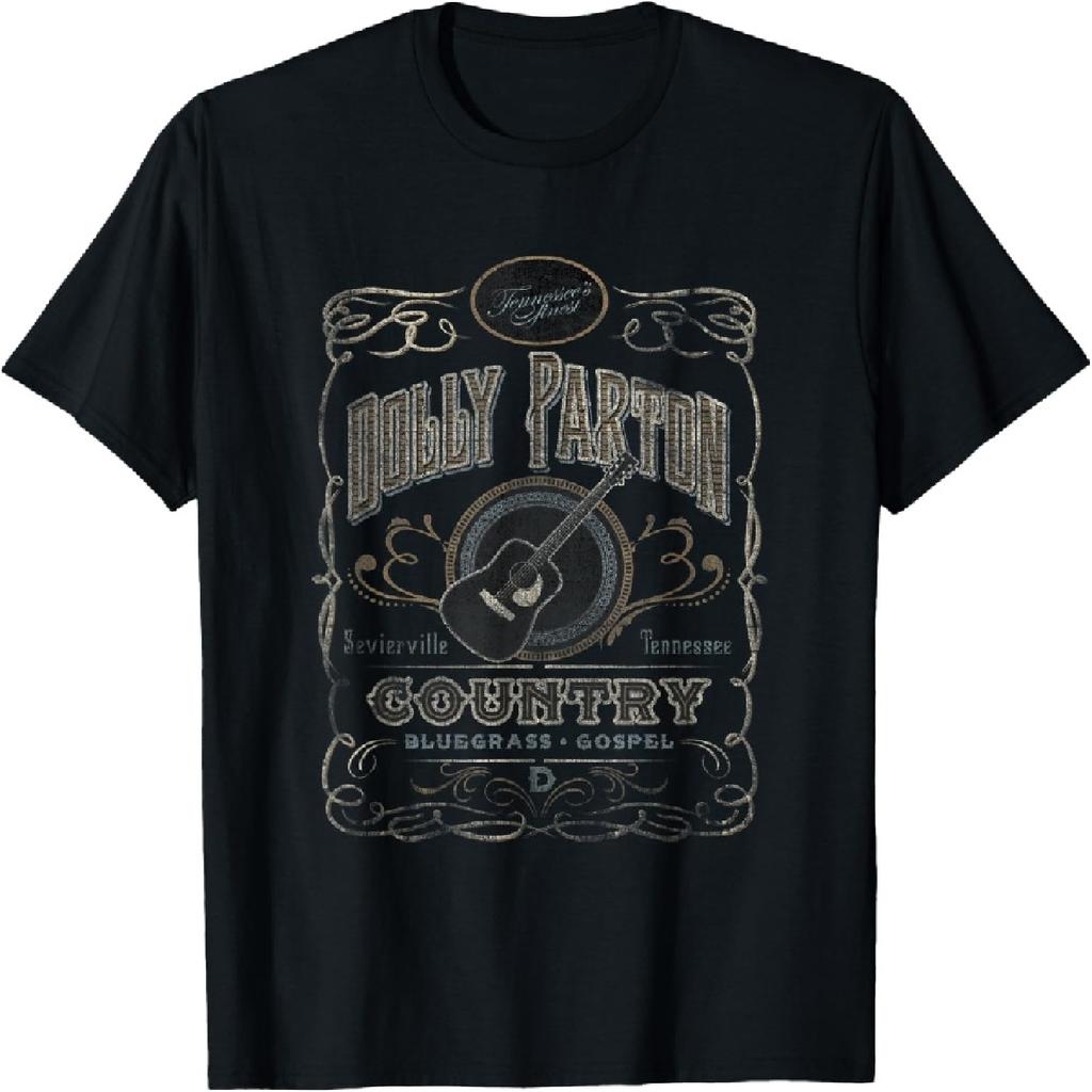 Dolly Parton Classic Fit Whiskey Label T-Shirt - Adult Crew Neck, Short Sleeve, Polyester & Cotton Blend, Black