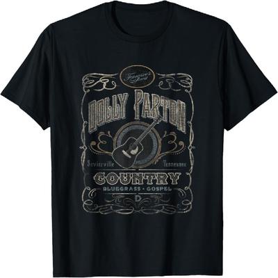 Camiseta Clásica Dolly Parton Etiqueta de Whisky - Cuello Redondo para Adulto, Manga Corta, Mezcla de Poliéster y Algodón, Negro