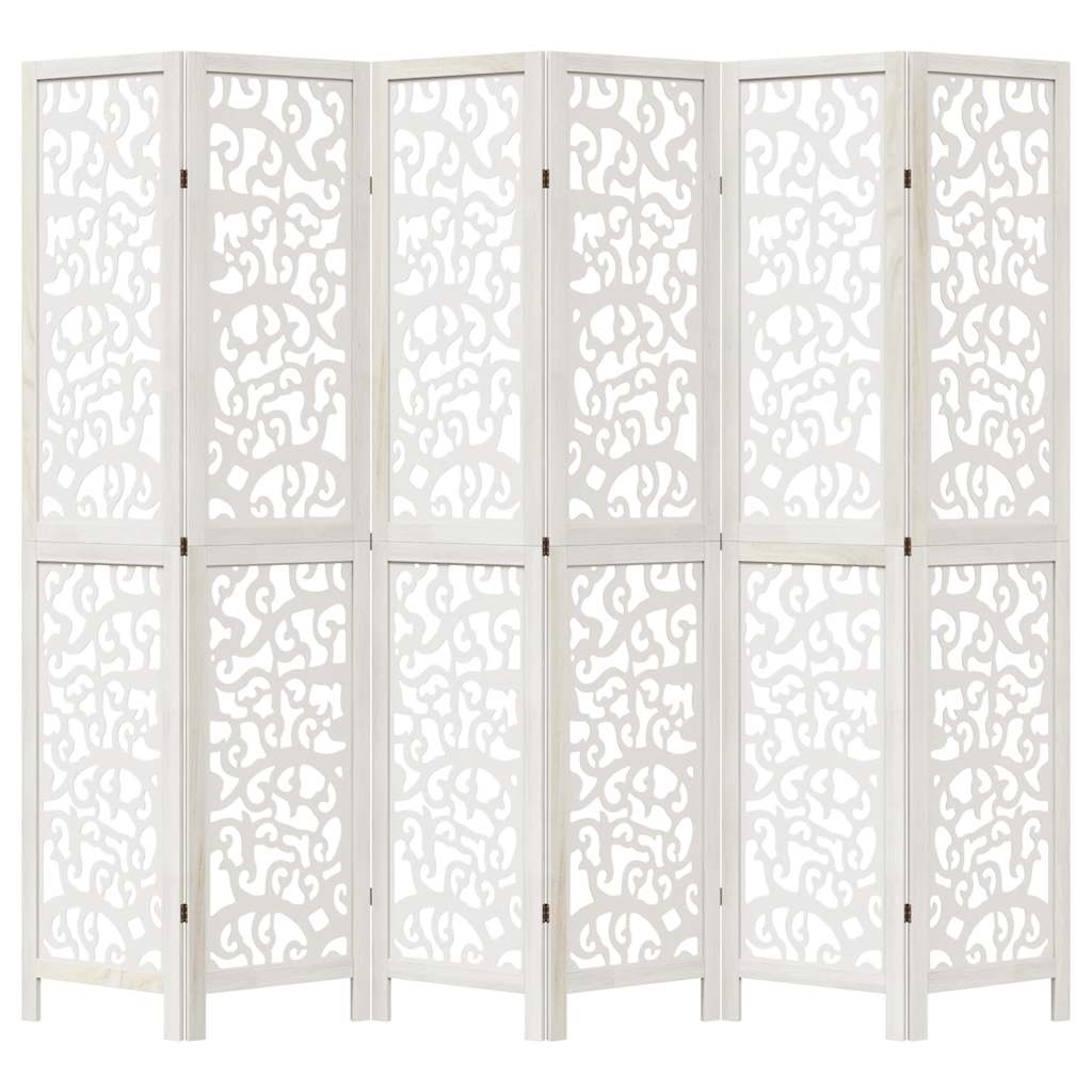 6 Piece Room Divider White Solid Paulownia Wood