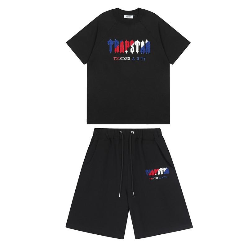 Mens Gradient Letter Embroidered Cotton Tee Shorts Set Streetwear Casual Outfit