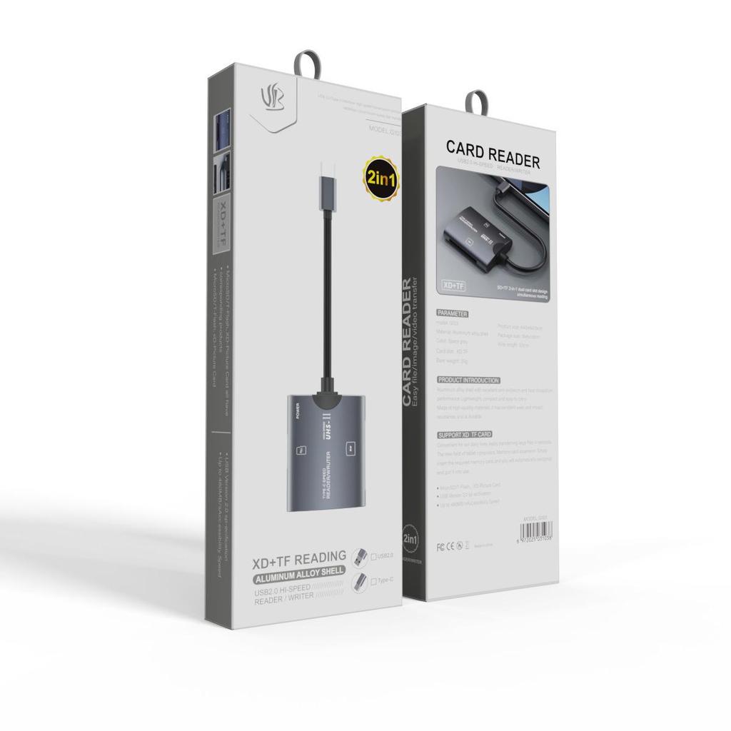 USB Multi-Functional High-Speed Card Reader: TF, XD, Type-C, Aluminum Alloy