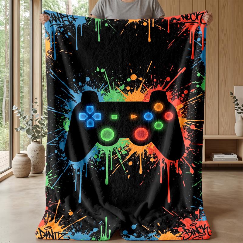 Neon Tech Game Controller Theme Blanket Lightweight Warm Flannel Blanket Decorative Throw Blanket for Home Decoration
