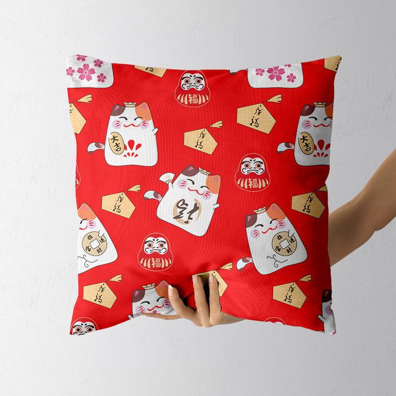 New Year'S Pillow Cover Nap Pillow Cute Cartoon Lucky Cat Pillow Chinese Style Plush Pillow Cover Premium Durable