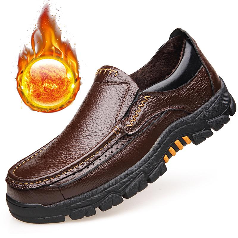 

Мужские зимние туфли 2025 года, броги из натуральной кожи, теплые плюшевые, на плоской подошве, нескользящие, брендовая мужская обувь, коричневые, толстая подошва 3 см 44 коричневый