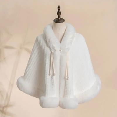 Cloak Poncho Capes Qipao Shawl with Thickened Autumn Winter Imitate Fur Like Plush Women Cape Lady Coat
