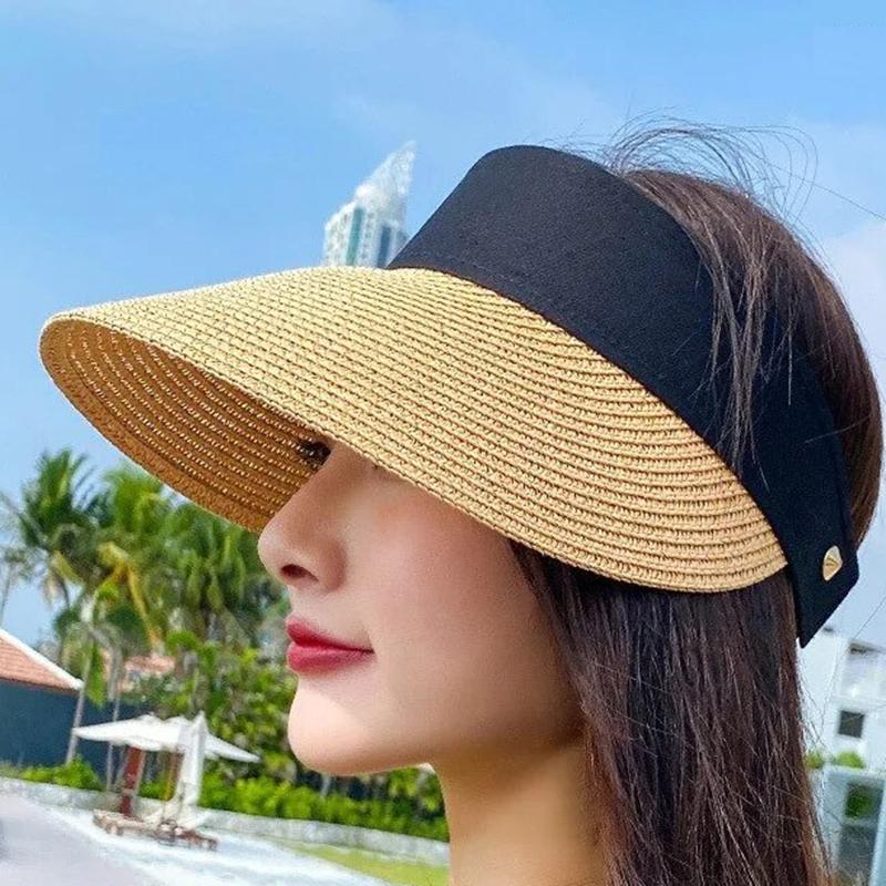 2026 Summer women casual straw hat Sun shade cap Lady female outdoor Holiday beach visor cap Large brim hat Gorros