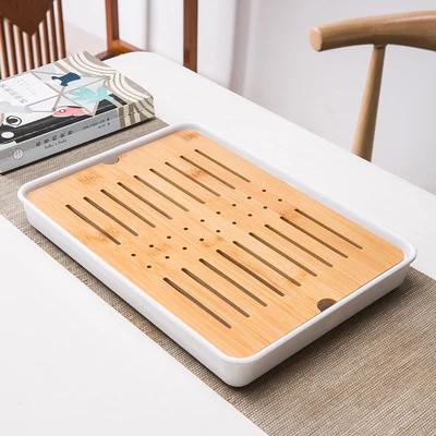Bamboo Tea Tray Drainage Water Storage Kungfu Tea Set Living Room Coffee Table Drain Tray Storage Supplies Melamine Tea Tray