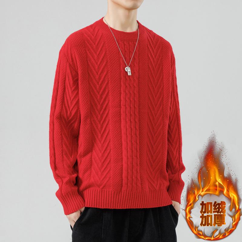Winter Hot Sale, Fashionable Personalized Woven Plush Crew Neck Sweater, Fashionable Knitted Sweater Men's Winter Clothing