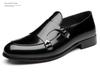 Men's Business Casual Double Buckle Pointed Toe Leather Monk Shoes - Shiny English Style Formal Footwear.