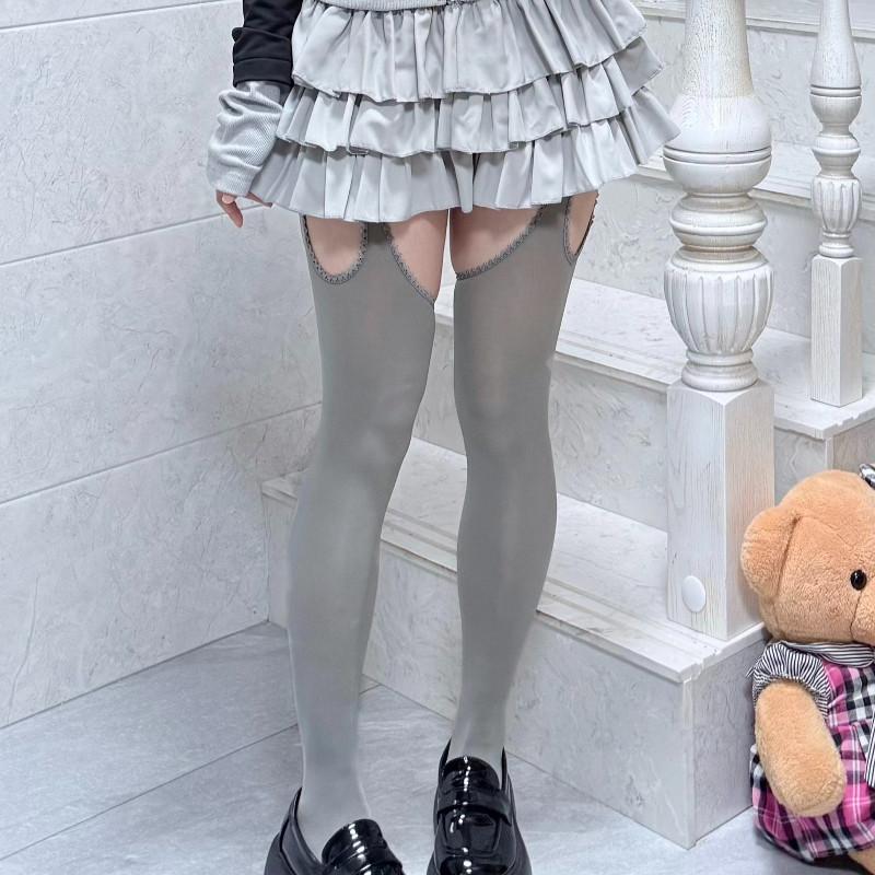 Kobiety Podwiązki Szerokopasmowe Aksamitne Rajstopy Lolita Cienkie Podkolanówki do Uda z Podwiązkami Y2K Styl Kolegialny JK Podkolanówki